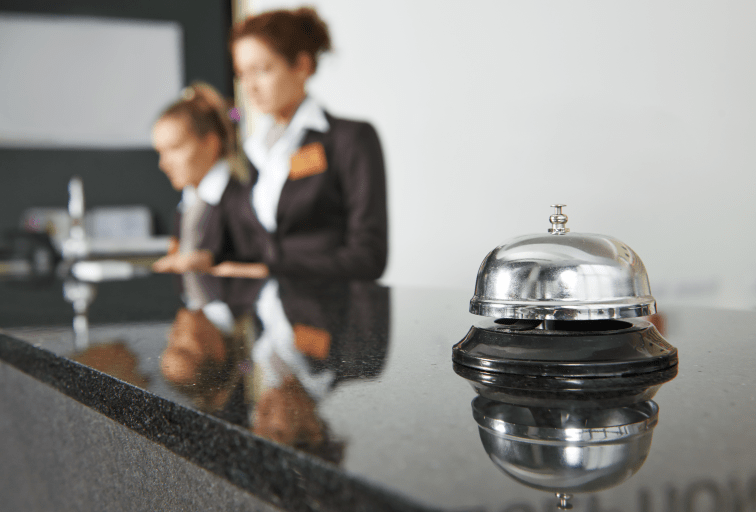 Modern luxury hotel reception counter desk with bell