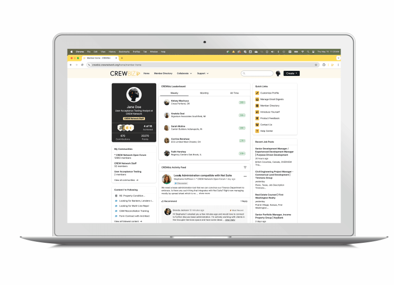 laptop with crewbiz homepage open