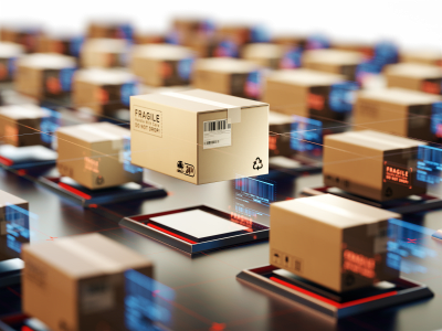 Packages are transported in high-tech Settings,online shopping,Concept of automatic logistics management.