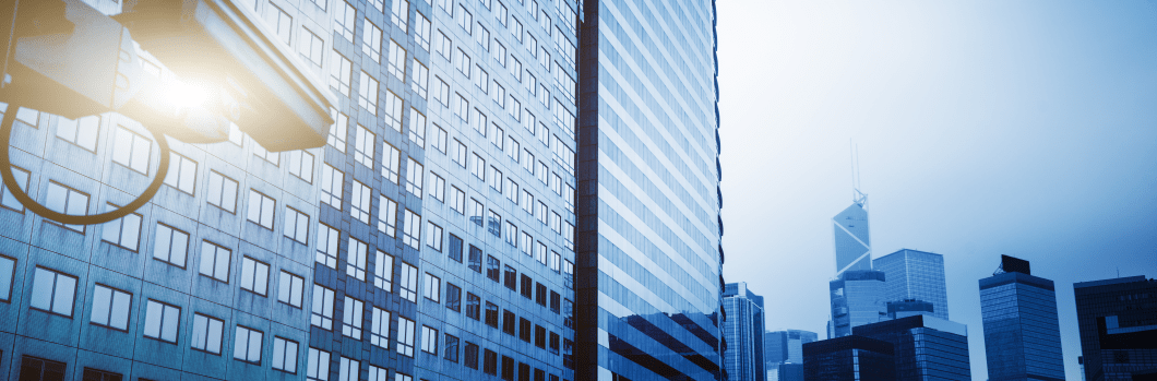 security camera in hongkong china,blue toned image.
