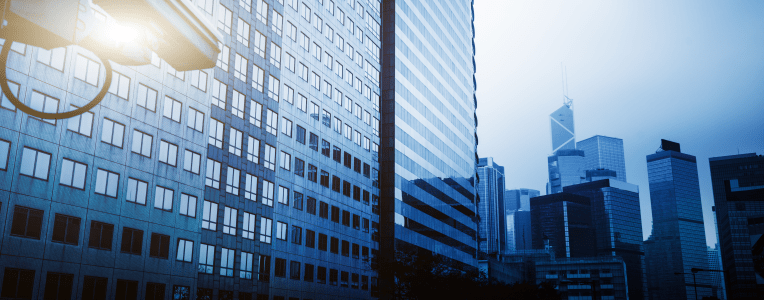 security camera in hongkong china,blue toned image.